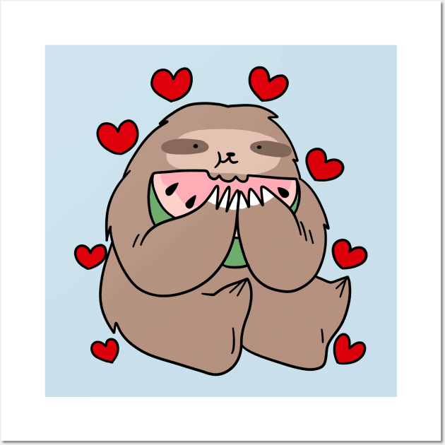 Sloth Loves Watermelon Wall Art by saradaboru